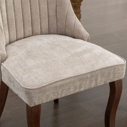 Esszimmerstuhl 2er Set Beige – Modernes Polsterstuhl Set aus Samt mit Nietenverzierung, Knopfung & Holzbeinen bis 127kg
