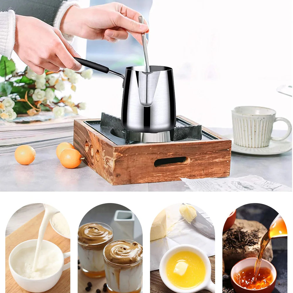 Türkisches Kaffeekännchen Edelstahl 600ml – Ibrik & Milchaufschäumkännchen mit Stiel