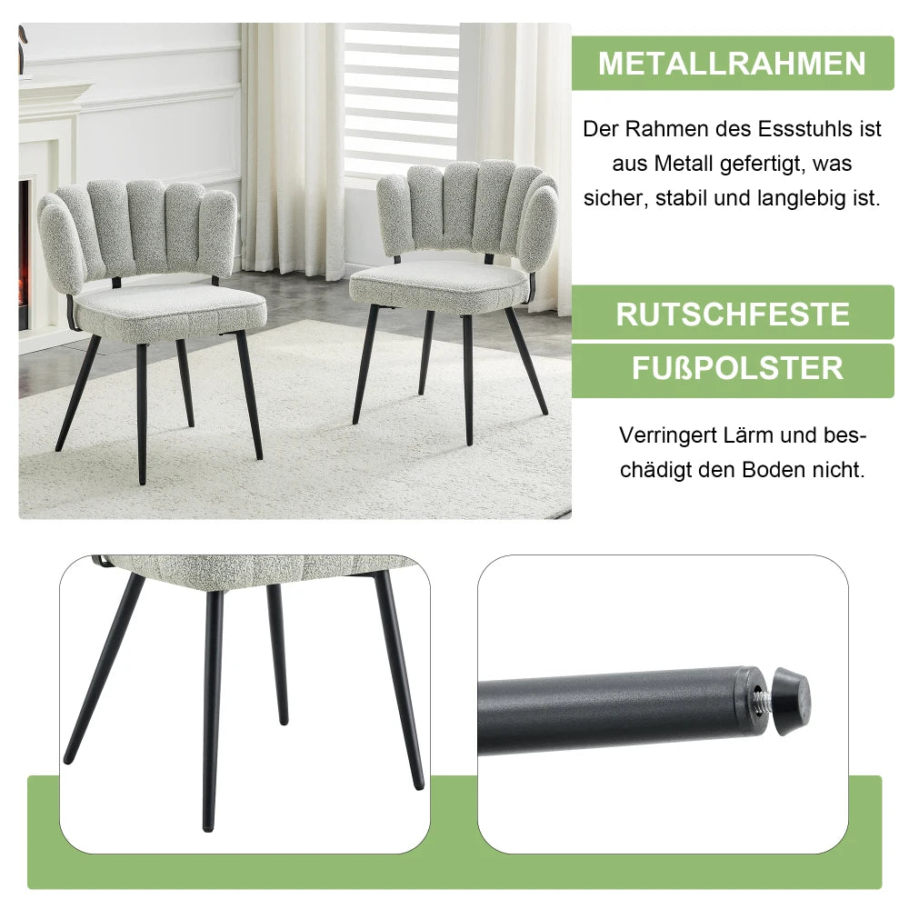 Esszimmerstühle 2er Set Samt – Moderner Polsterstuhl mit Blüten-Rückenlehne & Metallbeinen
