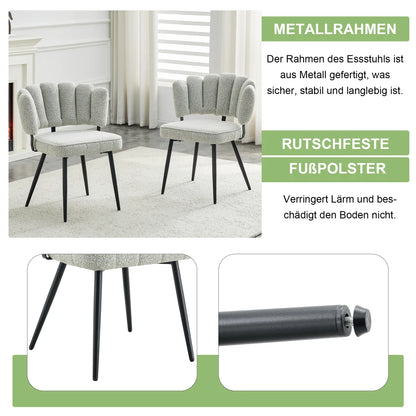 Esszimmerstühle 2er Set Samt – Moderner Polsterstuhl mit Blüten-Rückenlehne & Metallbeinen