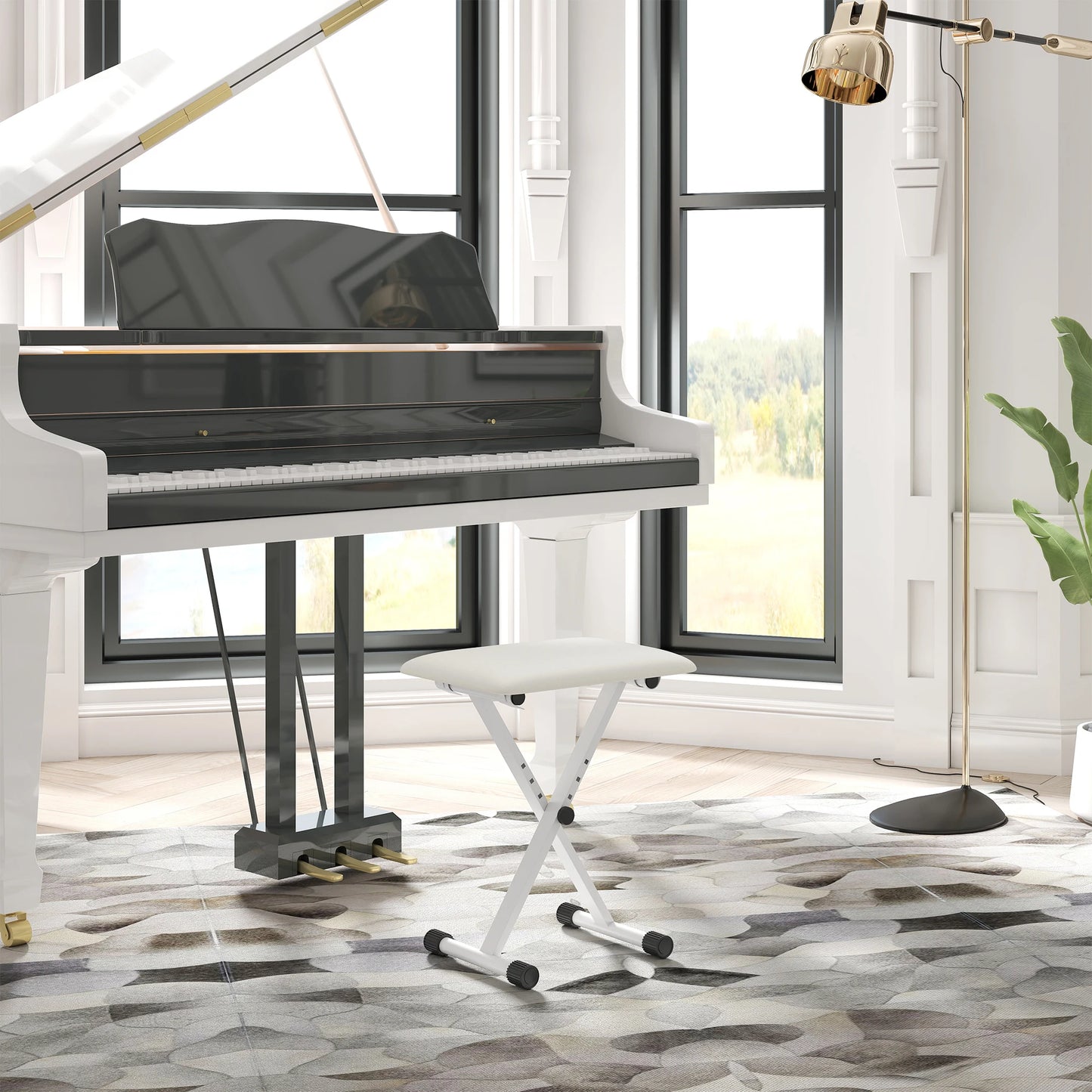 Klavierhocker Höhenverstellbar X-Rahmen 37-47cm – Faltbare Sitzbank Piano Stuhl Schwarz