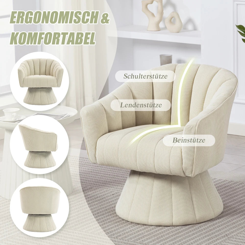 Drehsessel Beige – Modernes 360 Grad Cord Polstersessel Set mit Holzgestell bis 150kg
