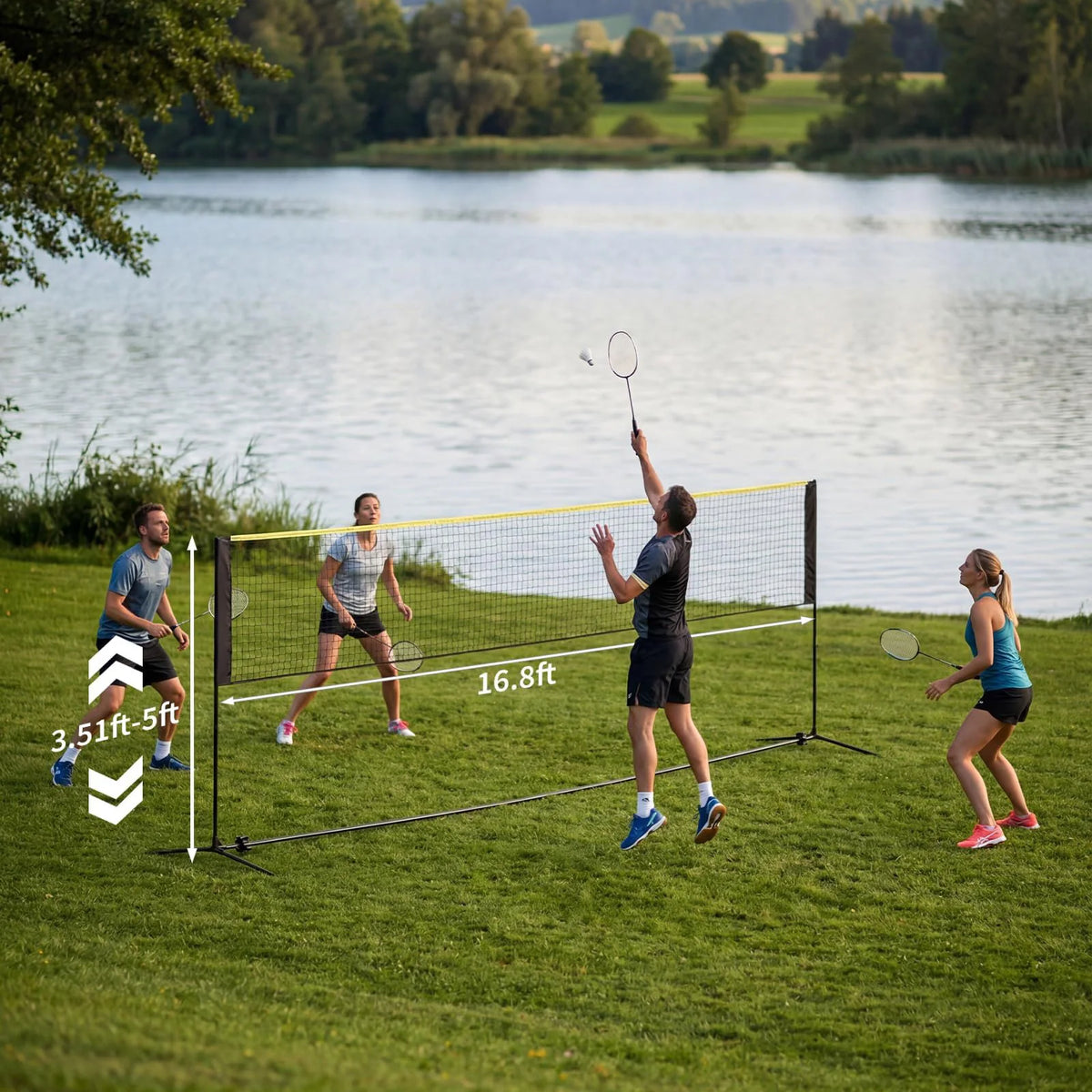 Badminton Set mit Netz 5 Meter – Höhenverstellbares Pickleball Set mit Schlägern Bällen & Tasche
