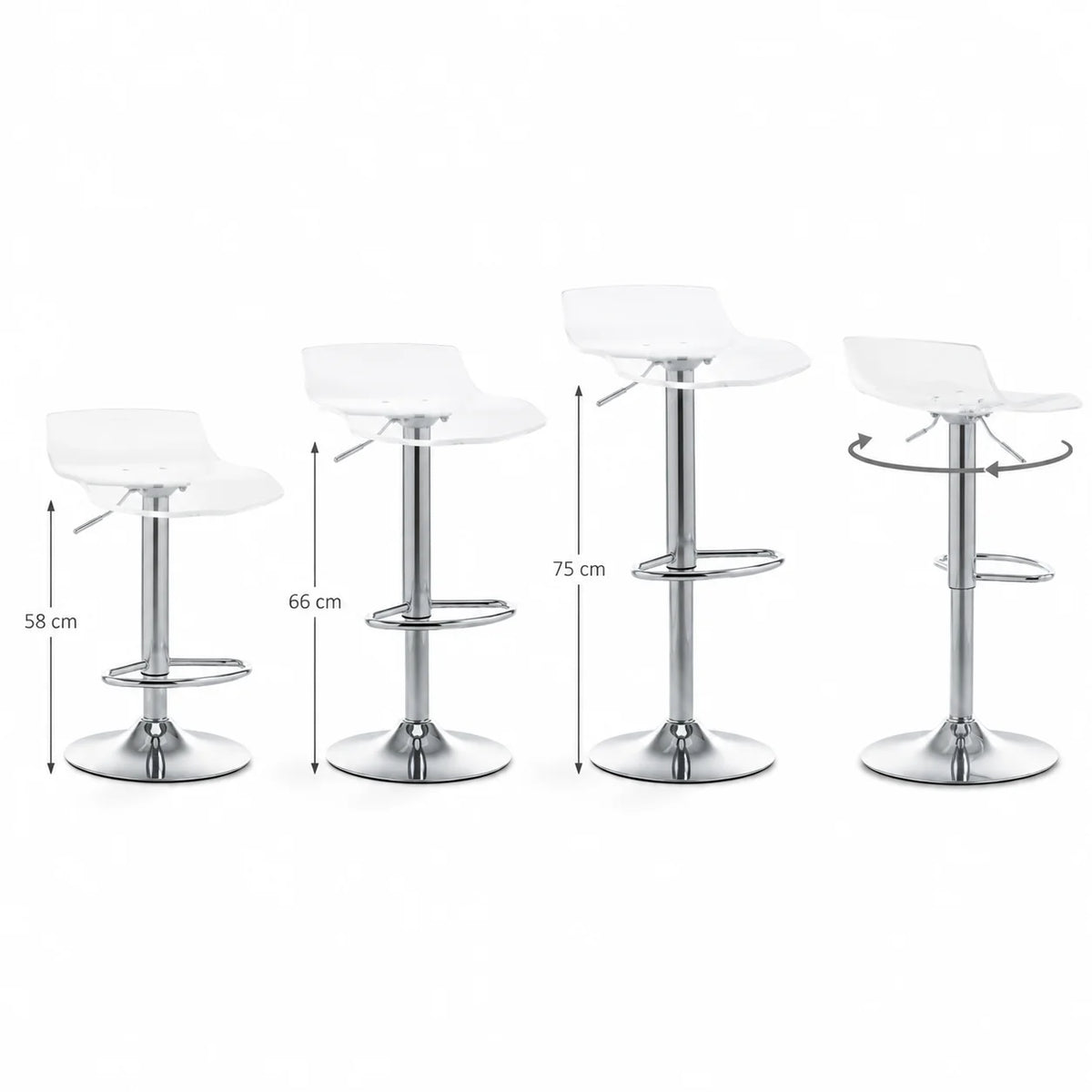 Moderne Barhocker 2er Set Acryl Höhenverstellbar – Transparenter Drehstuhl mit Chrom-Gestell