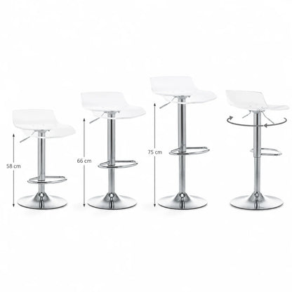 Moderne Barhocker 2er Set Acryl Höhenverstellbar – Transparenter Drehstuhl mit Chrom-Gestell