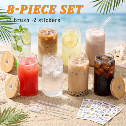 Glasbecher Set mit Strohhalm & Deckel – Trinkgläser für Eiskaffee, Cocktails & Bubble Tea