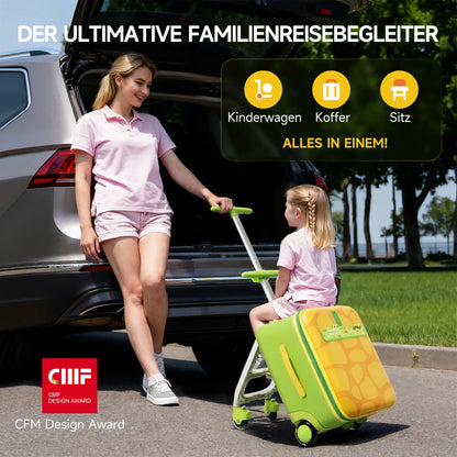 Kinderkoffer zum Draufsitzen 3 in 1 mit Buggy Funktion – Rollkoffer Kinder 38L Handgepaeck
