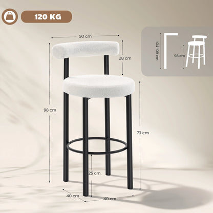 Barhocker 2er Set Bouclé Bambus 76cm – Moderne Tresenstühle mit Metallgestell für Kücheninsel