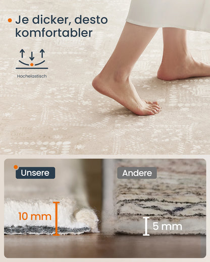 Großer Boho Teppich 200x290cm Waschbar – Plüsch Kunstkaschmir Teppich Wohnzimmer Cappuccino
