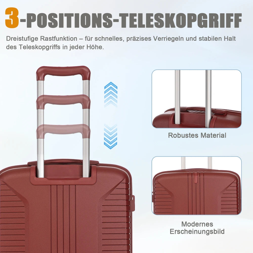 Kofferset 3-teilig Hartschale Rot – Leichtes Koffer Set 20 24 28 Zoll mit Zahlenschloss & 360 Rollen