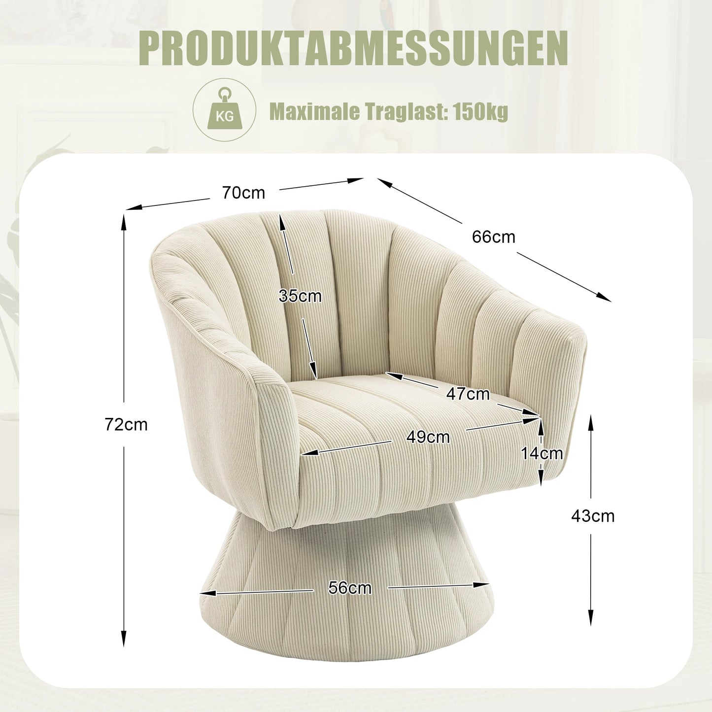 Drehsessel Beige – Modernes 360 Grad Cord Polstersessel Set mit Holzgestell bis 150kg