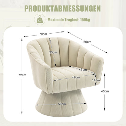Drehsessel Beige – Modernes 360 Grad Cord Polstersessel Set mit Holzgestell bis 150kg