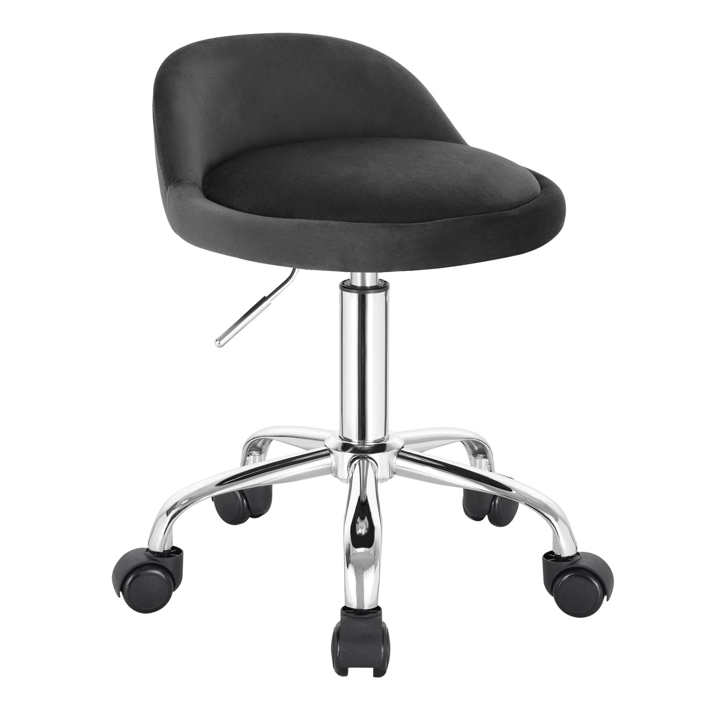 Höhenverstellbarer Rollhocker Samt Dunkelgrau – Ergonomischer Arbeitshocker mit Rückenlehne