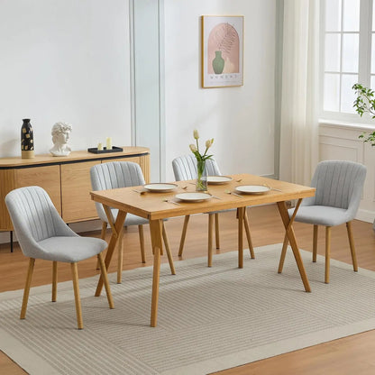 Polsterstühle 4er Set Beige Leinen-Optik – Moderne Esszimmerstühle mit Massivholzbeinen