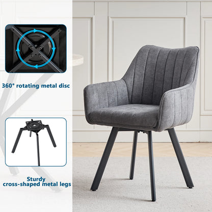Drehbare Esszimmerstühle 2er Set Leinen – Moderne Polsterstühle mit Metalldesign & Ergo-Rückenlehne
