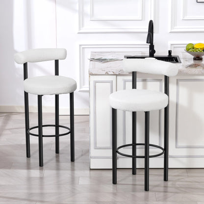 Barhocker 2er Set Bouclé Bambus 76cm – Moderne Tresenstühle mit Metallgestell für Kücheninsel