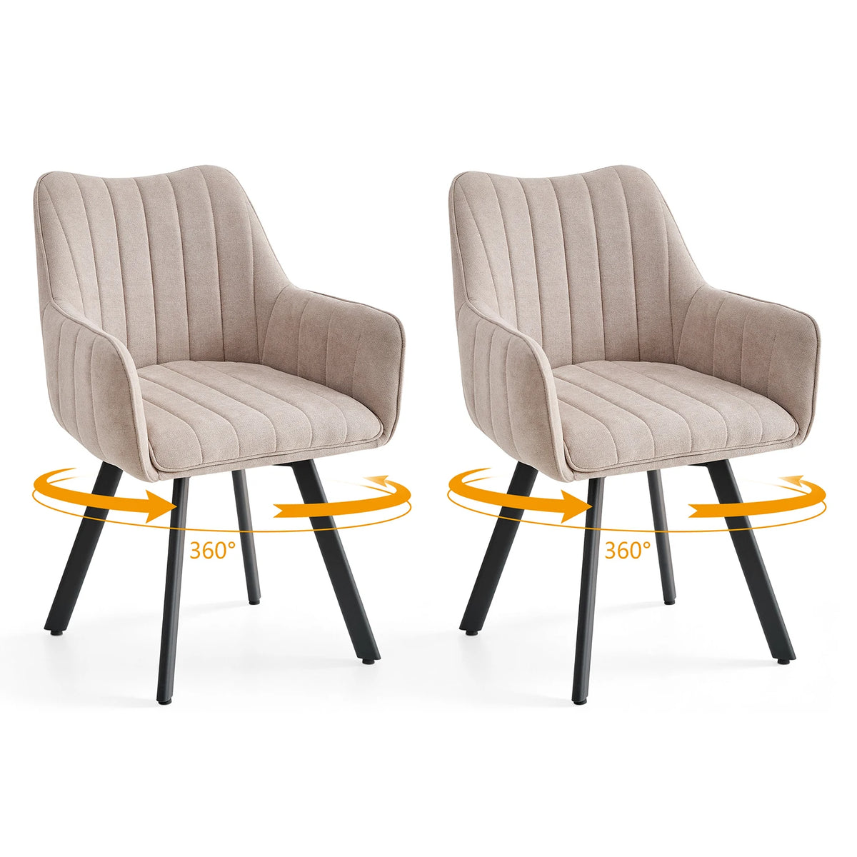 Drehbare Esszimmerstühle 2er Set Leinen – Moderne Polsterstühle mit Metalldesign & Ergo-Rückenlehne