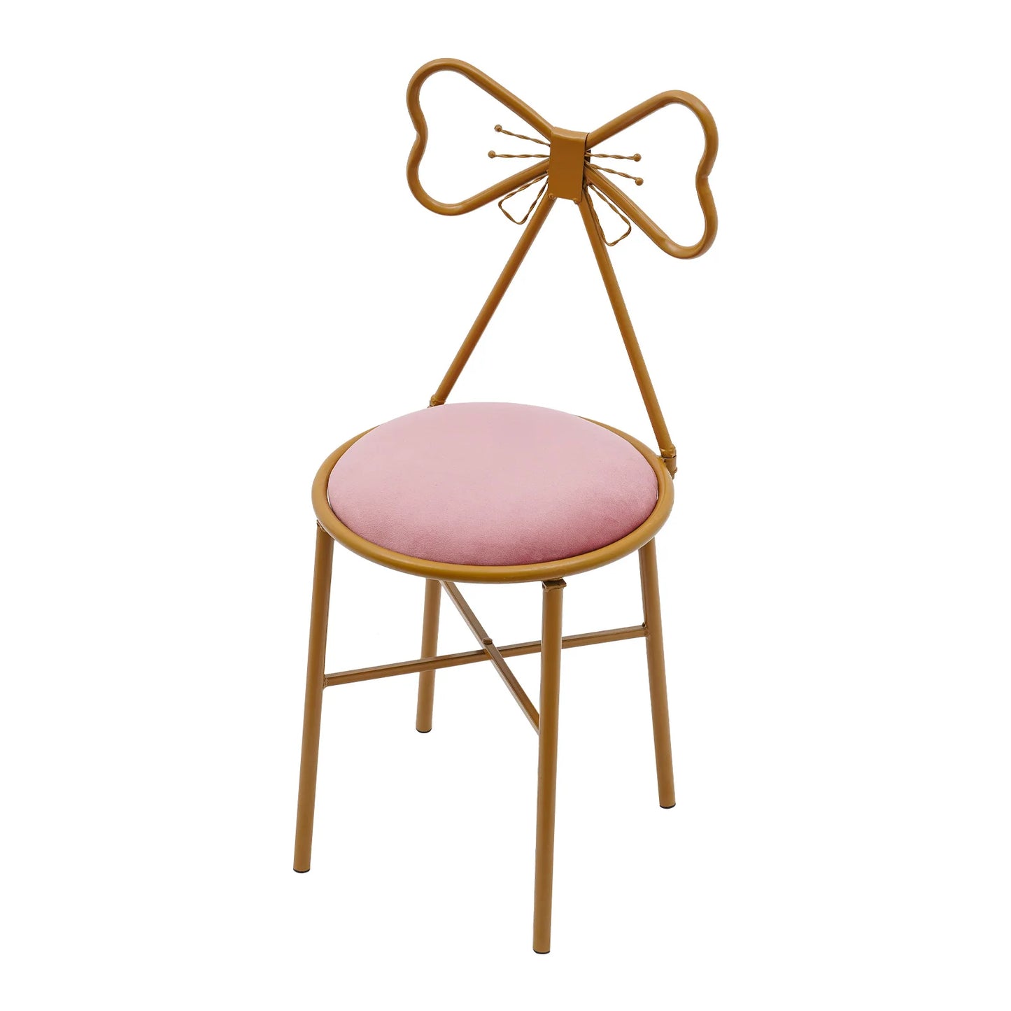Schminktisch Stuhl Rosa mit Schmetterling Rückenlehne – Moderner Samt Kosmetikstuhl Gold