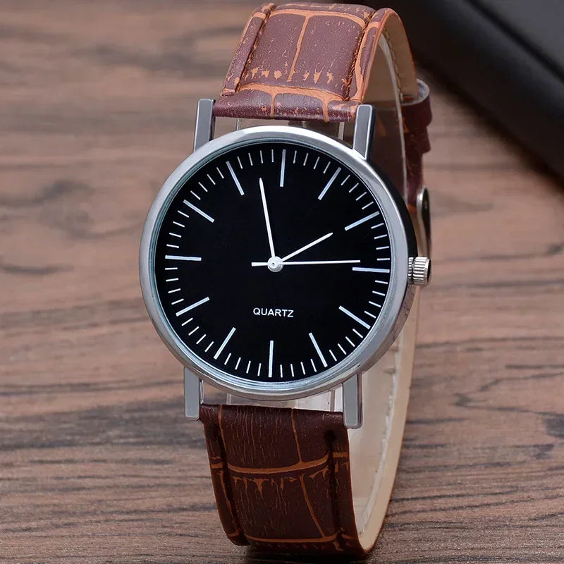 Herren Armbanduhr Schwarz Lederarmband – Minimalistische Analog Quarz Uhr