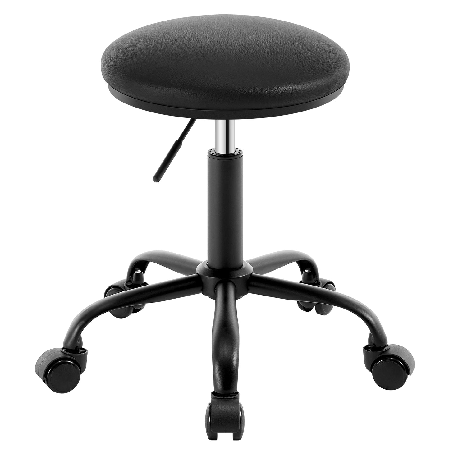 Arbeitshocker mit Rollen Schwarz – Hoehenverstellbarer Drehhocker aus Kunstleder fuer Homeoffice, Kosmetik & Praxis bis 120kg