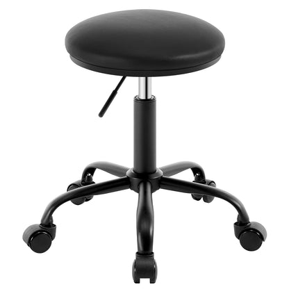 Arbeitshocker mit Rollen Schwarz – Hoehenverstellbarer Drehhocker aus Kunstleder fuer Homeoffice, Kosmetik & Praxis bis 120kg