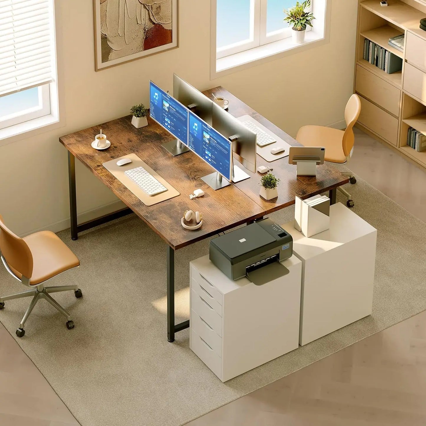 Schreibtisch im Industriestil 120 cm – Stabiler Computertisch mit X-Strebe Braun
