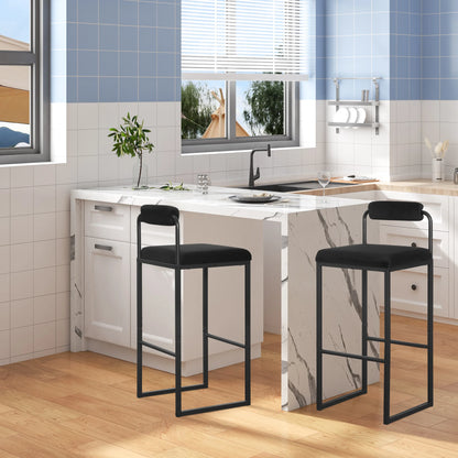 Barhocker 2er Set Samt Dunkelgrau – Ergonomische Tresenstühle 75cm Sitzhöhe mit Metallgestell