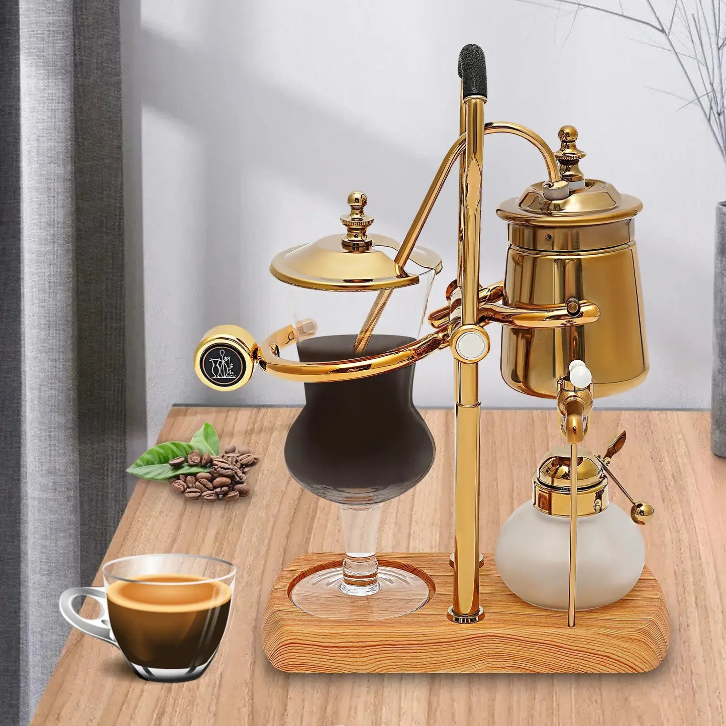 Belgische Siphon Kaffeemaschine Gold – Royale Belgische Kaffee-Siphon aus Edelstahl & Borosilikatglas