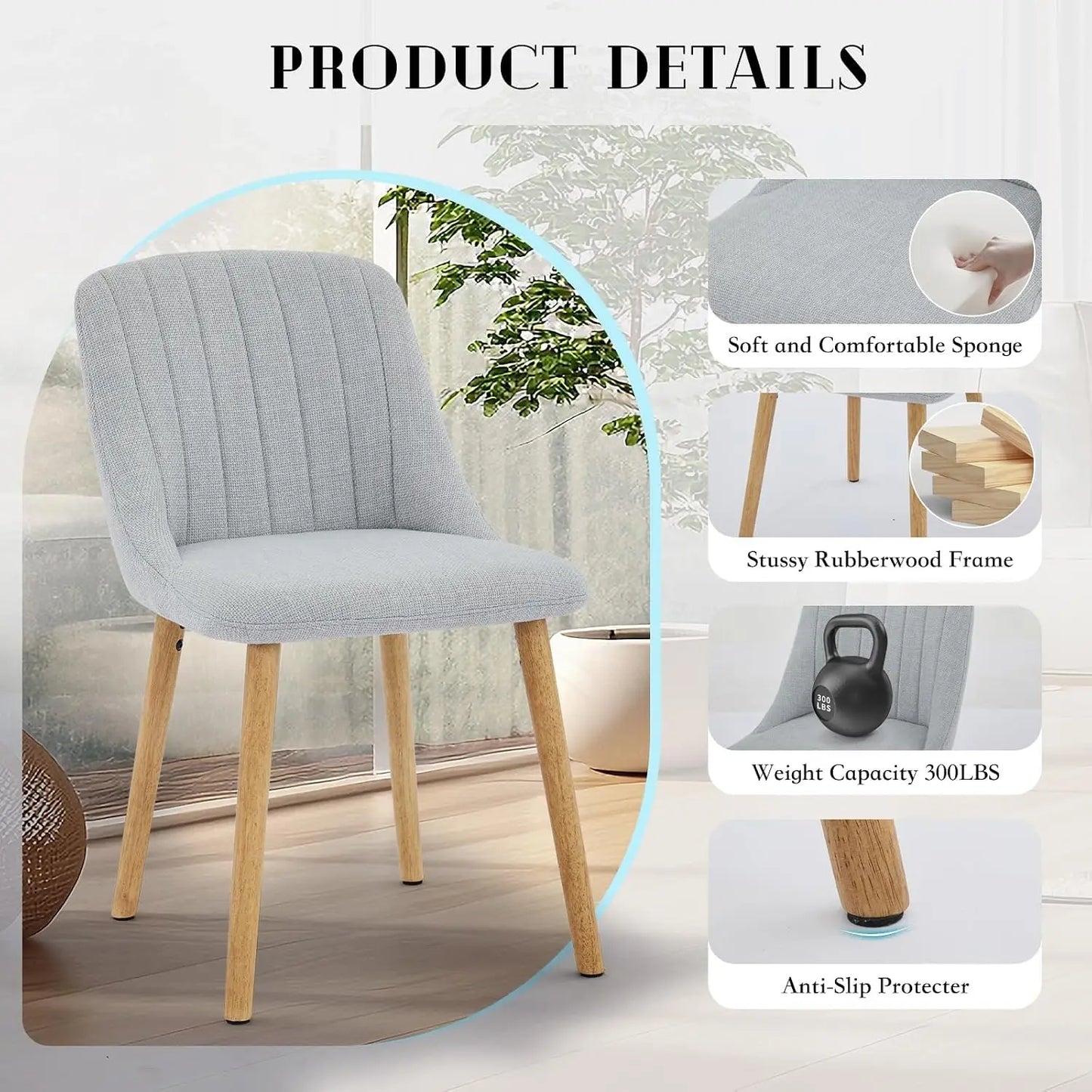 Polsterstühle 4er Set Beige Leinen-Optik – Moderne Esszimmerstühle mit Massivholzbeinen