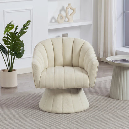 Drehsessel Beige – Modernes 360 Grad Cord Polstersessel Set mit Holzgestell bis 150kg