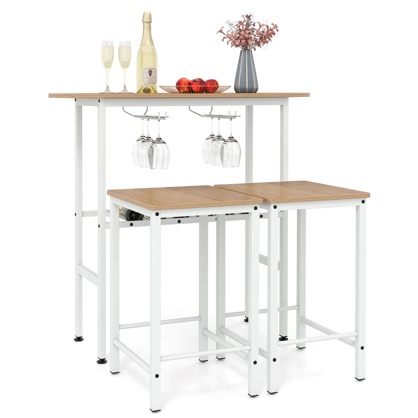 3-Teiliges Bartisch Set Industrial mit Weinregal – Kompaktes Stehtisch Set für Küche & Bar