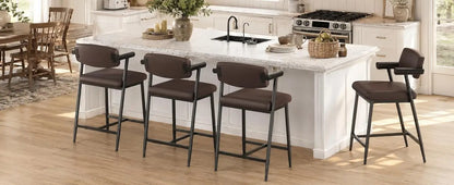Barhocker 4er Set mit Armlehnen 66cm Braun – Moderne Tresenstühle mit Rückenlehne & Fußstütze