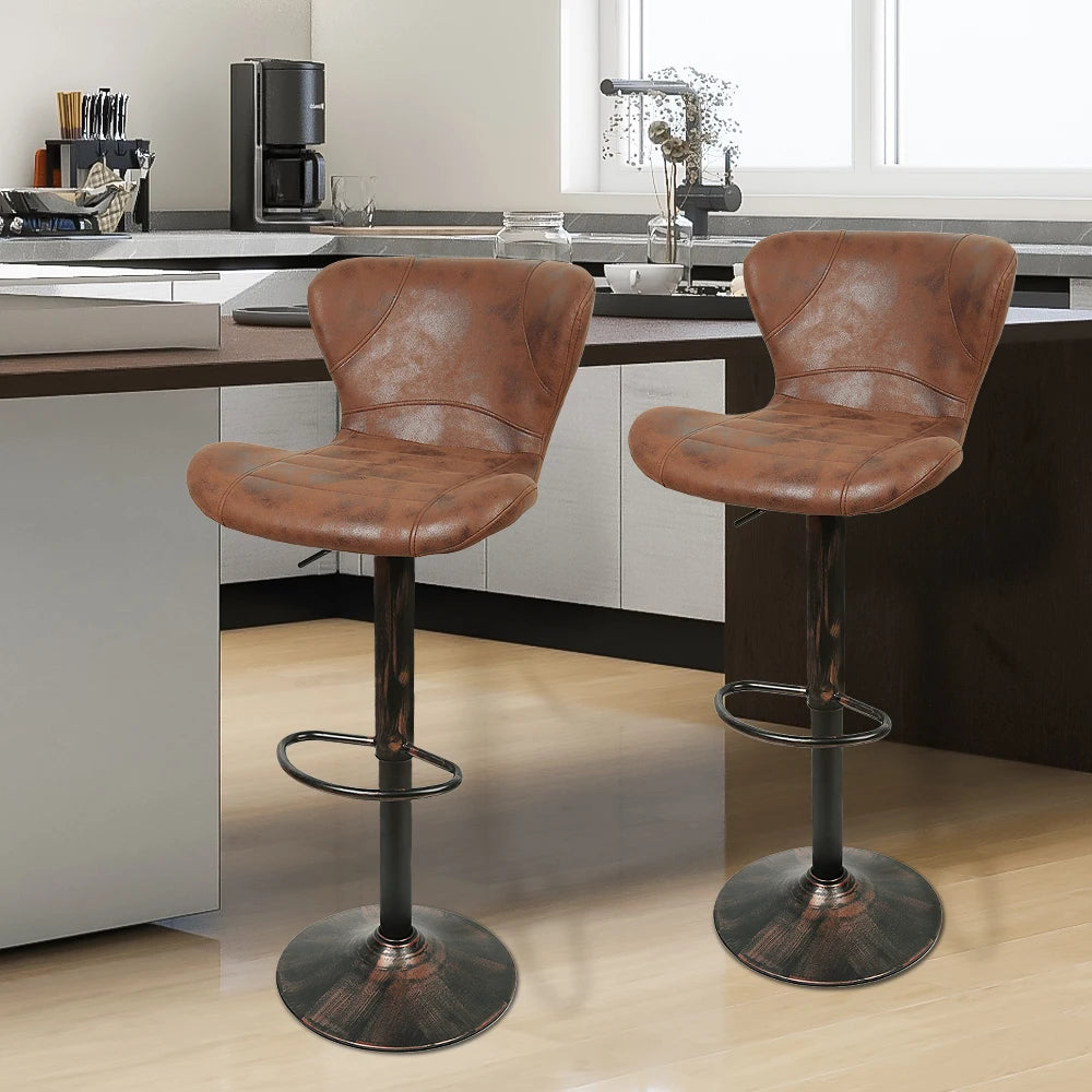 Höhenverstellbarer Barhocker 2er Set Kunstleder – Drehbarer Tresenstuhl Retro Braun