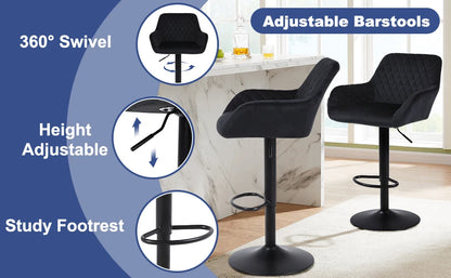 Barhocker 2er Set Schwarz – Hoehenverstellbare Tresenstuehle Drehbar aus Kunstleder fuer Kueche & Bar bis 150kg