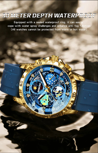 BINBOND Luxus Herrenuhr Blau – Wasserdichte Quarz Armbanduhr mit Chronograph & Datum