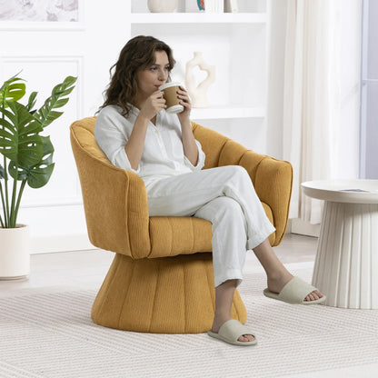 Drehsessel Beige – Modernes 360 Grad Cord Polstersessel Set mit Holzgestell bis 150kg