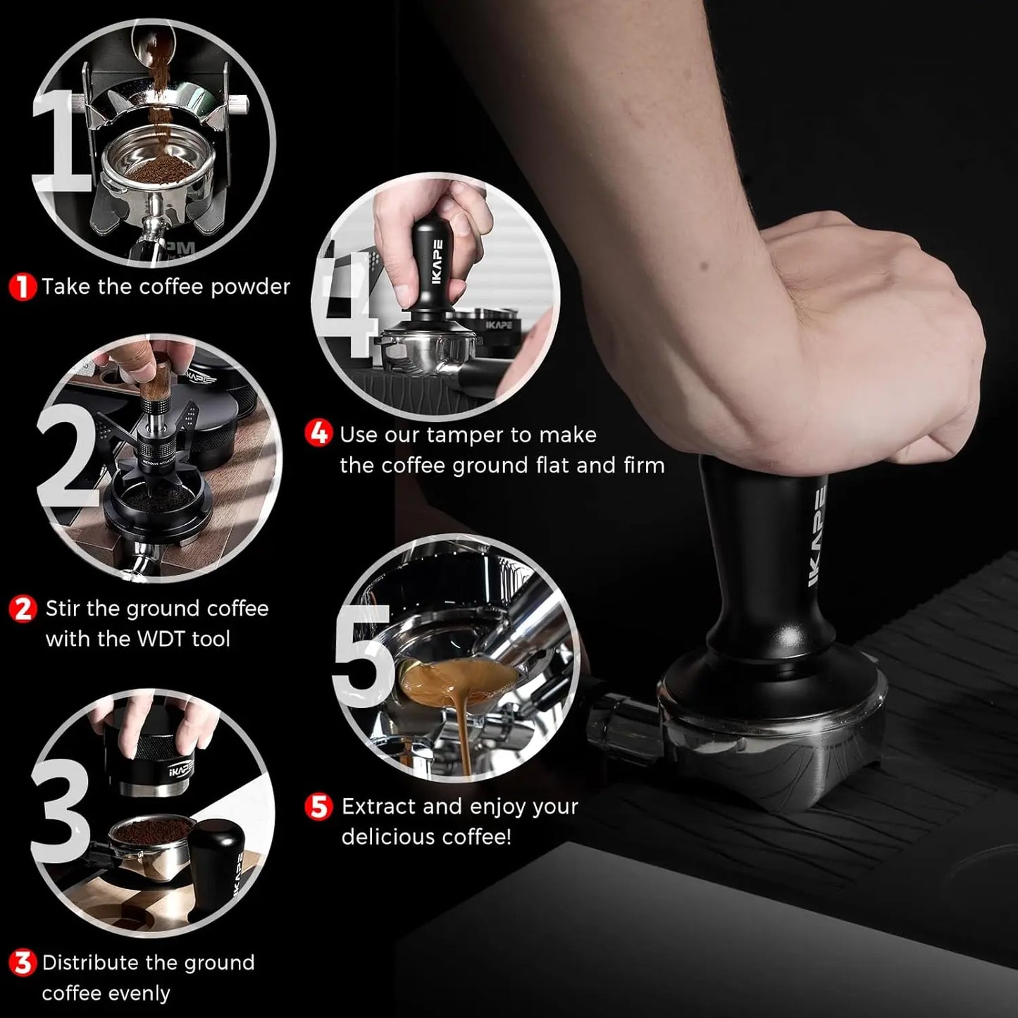 IKAPE Kalibrierter Espresso Tamper 53mm – Edelstahl Kaffeestampfer mit Wellenprofil