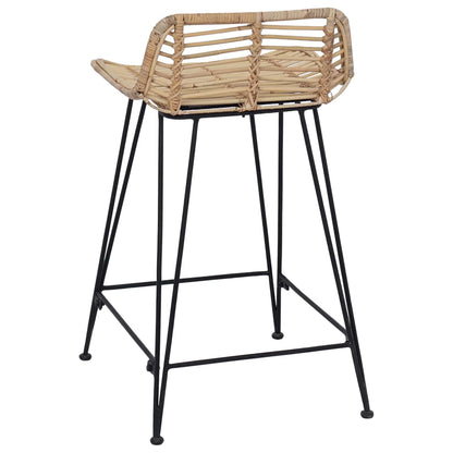 Design Barhocker 2er Set Wiener Geflecht – Moderne Rattan Tresenstühle mit Stahlgestell