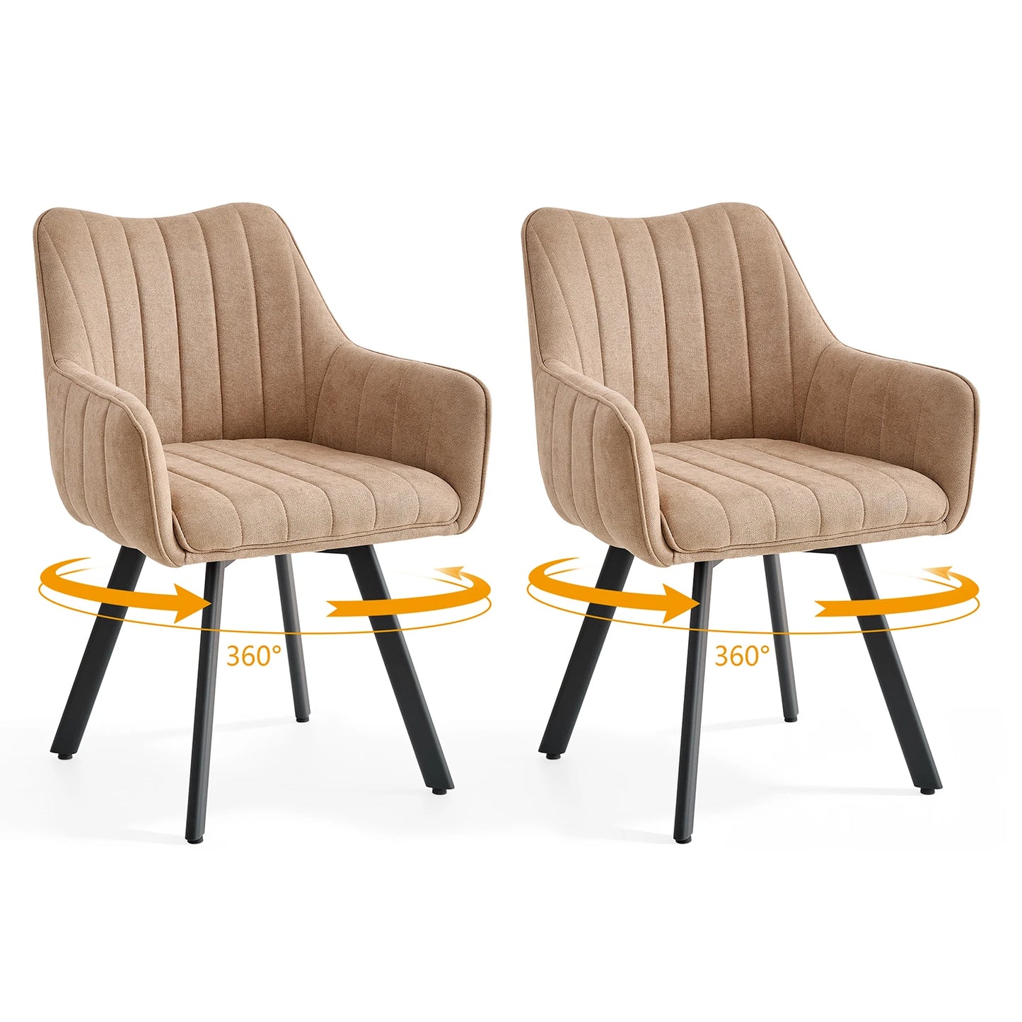 Drehbare Esszimmerstühle 2er Set Leinen – Moderne Polsterstühle mit Metalldesign & Ergo-Rückenlehne
