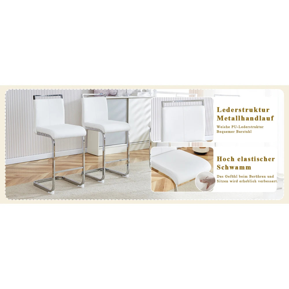 Barhocker 2er Set Silber Weiß – Freischwinger Tresenstühle aus Kunstleder & Metall