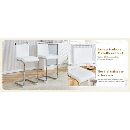 Barhocker 2er Set Silber Weiß – Freischwinger Tresenstühle aus Kunstleder & Metall