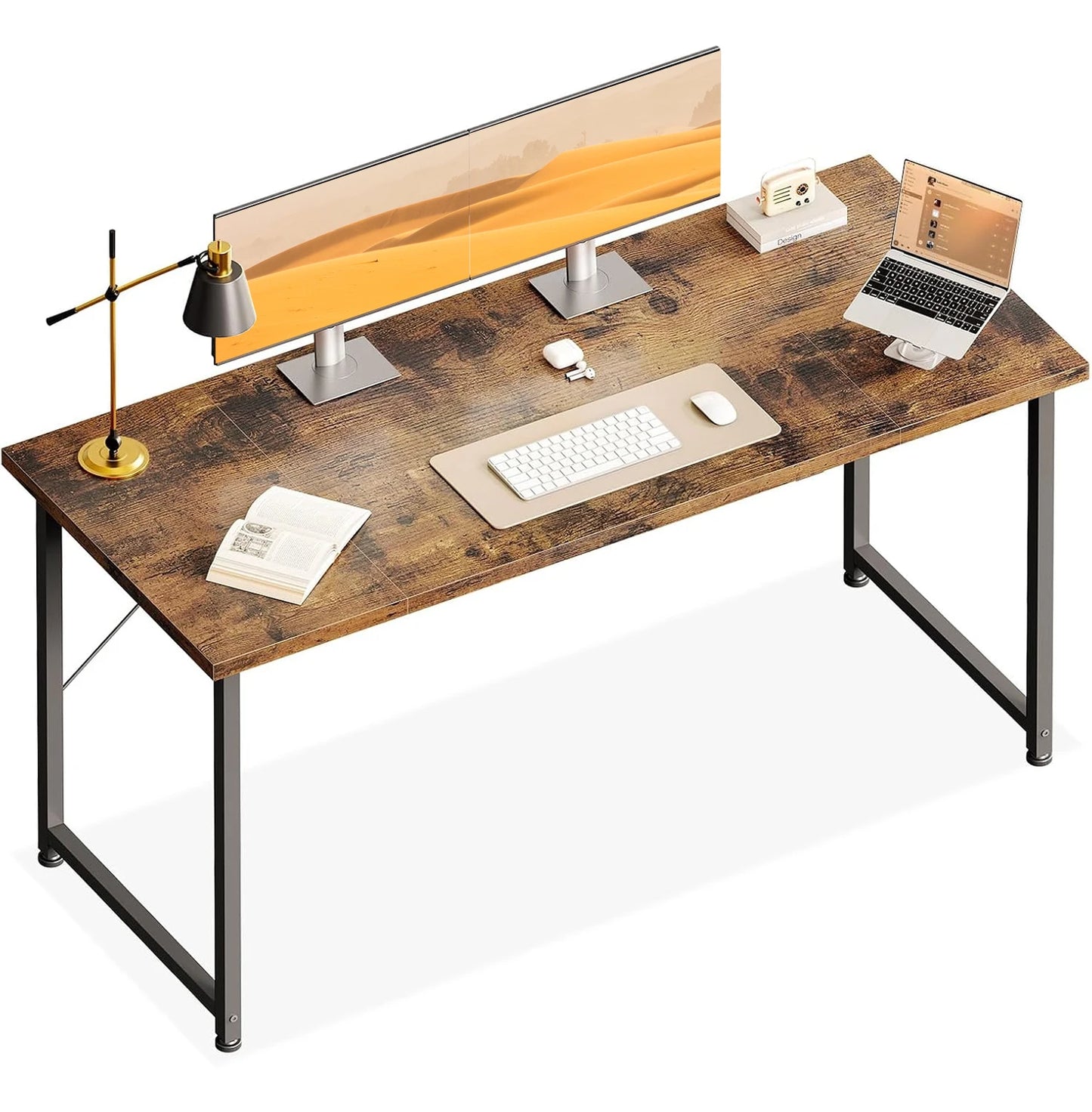 Schreibtisch im Industriestil 140 cm Vintage Braun – Stabiler Computertisch mit X-Strebe
