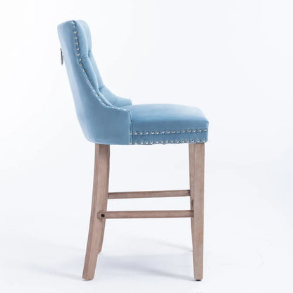 Moderne Samt Barhocker 2er Set mit Nietendekor – Elegante Tresenstühle aus Massivholz