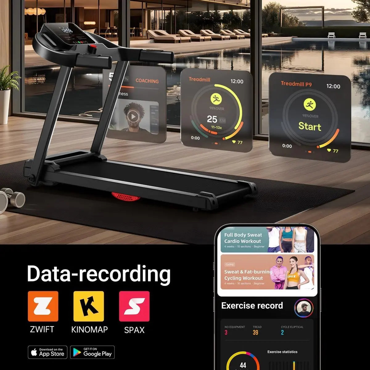 Laufband Klappbar mit App Bluetooth – Leises Walking Pad mit Pulssensoren bis 136kg