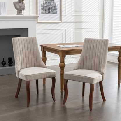 Esszimmerstuhl 2er Set Beige – Modernes Polsterstuhl Set aus Samt mit Nietenverzierung, Knopfung & Holzbeinen bis 127kg