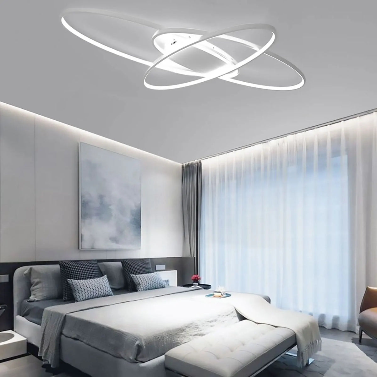 LED Deckenleuchte Schwarz Dimmbar 95 cm – Moderne Designer Lampe mit Fernbedienung