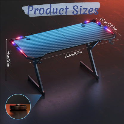 Gaming Schreibtisch LED Schwarz 120 cm – Ergonomischer PC Tisch mit Haken & Becherhalter