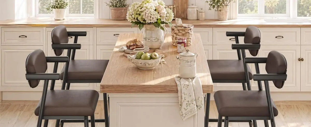 Barhocker 4er Set mit Armlehnen 66cm Braun – Moderne Tresenstühle mit Rückenlehne & Fußstütze