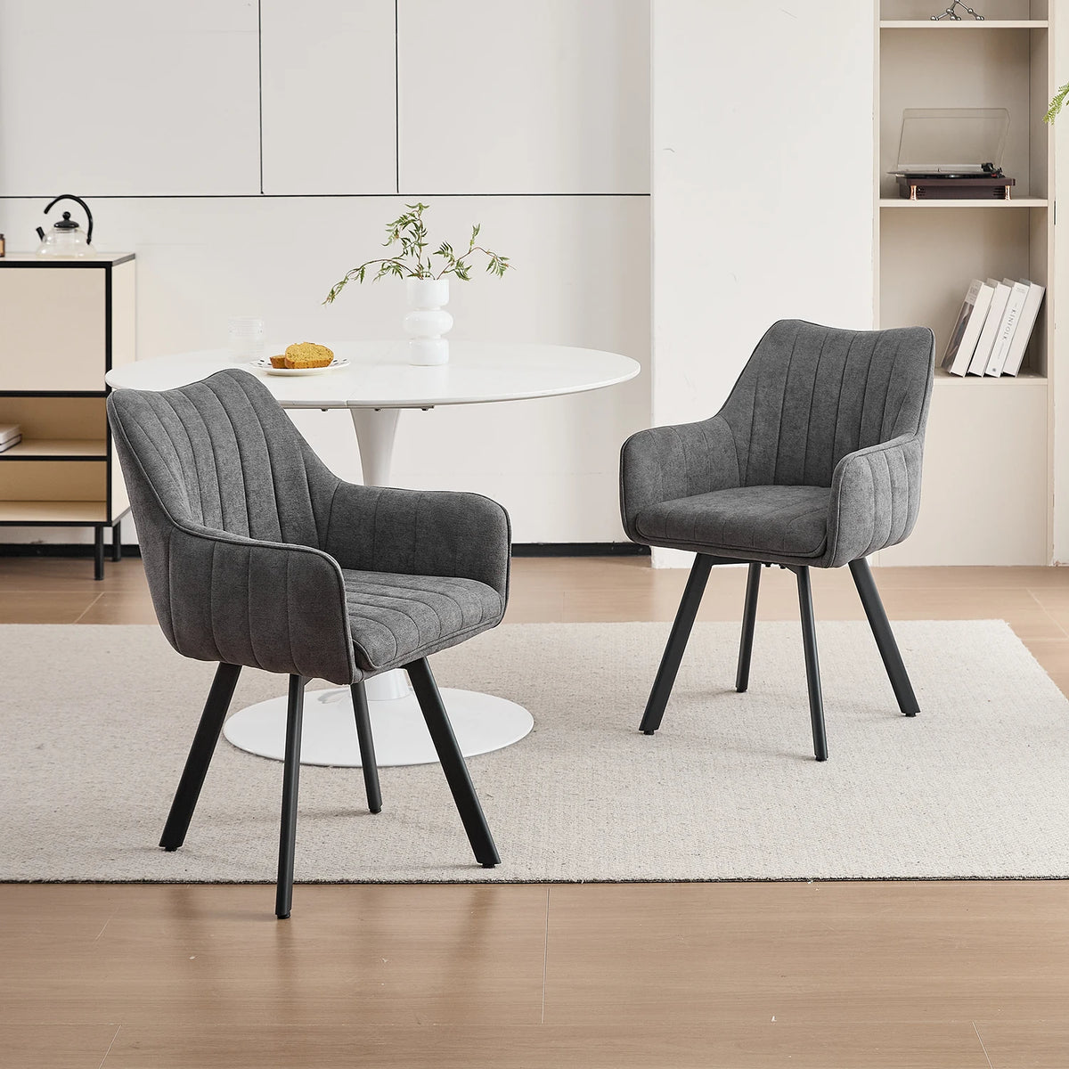 Drehbare Esszimmerstühle 2er Set Leinen – Moderne Polsterstühle mit Metalldesign & Ergo-Rückenlehne