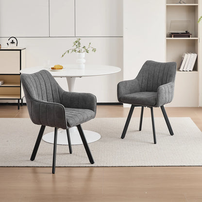 Drehbare Esszimmerstühle 2er Set Leinen – Moderne Polsterstühle mit Metalldesign & Ergo-Rückenlehne